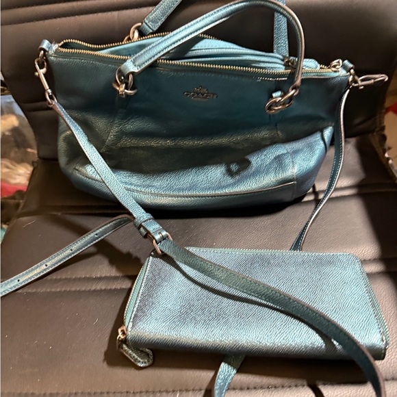 Coach F23538 Small Kelsey Satchel Metallic Dark Teal with matching wallet - Picture 7 of 7